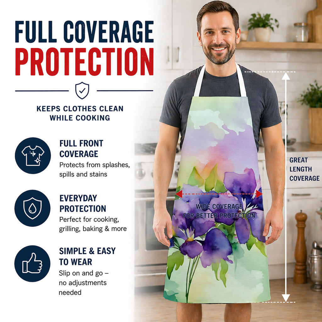 New Jersey Violet in Watercolor Apron Cooking Kitchen Server Baking Crafts Gardening for Adult Women Men, Unisex, Large, Multicolor