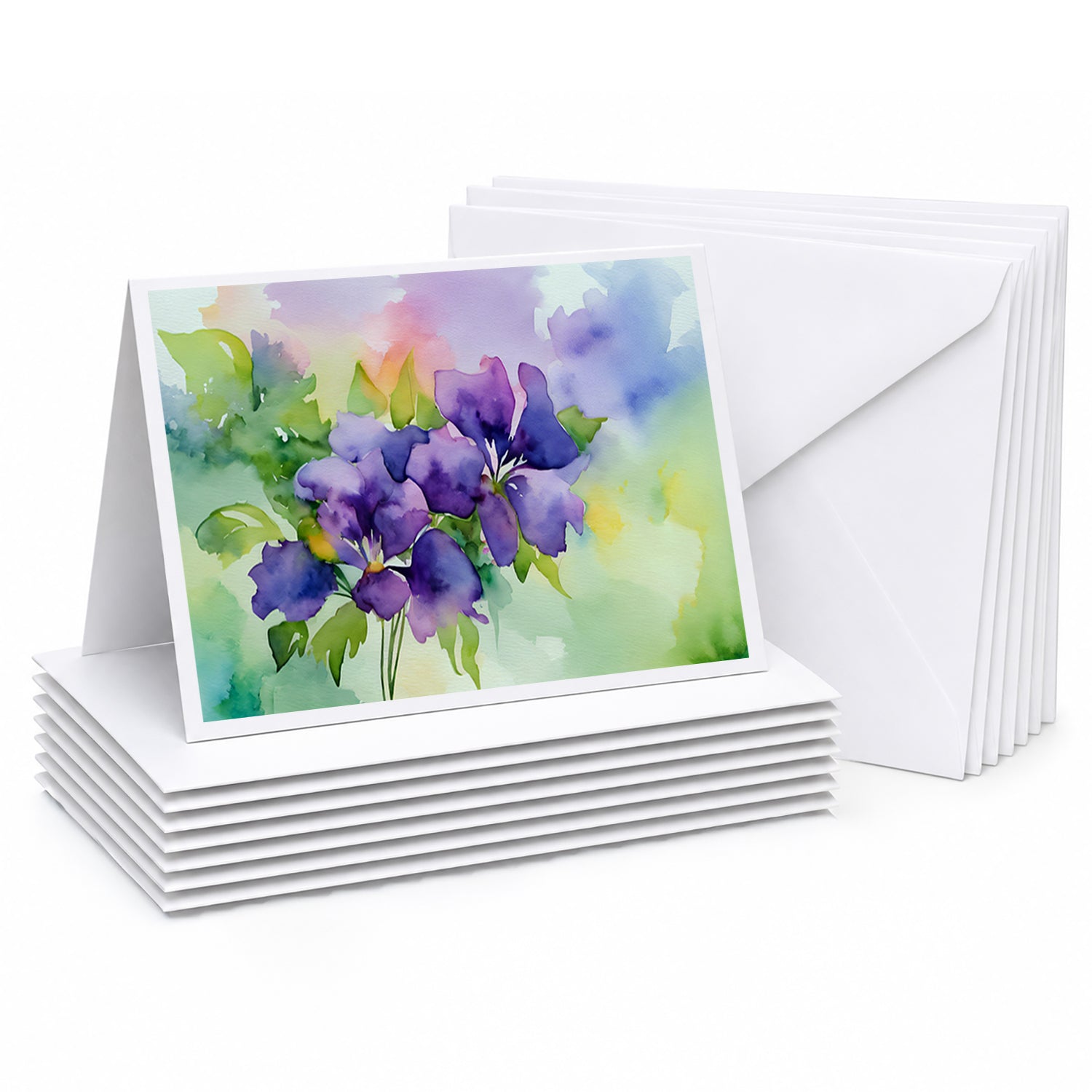 New Jersey Violet in Watercolor Greeting Cards Pack of 8 Blank Cards with Envelopes Whimsical A7 Size 5x7