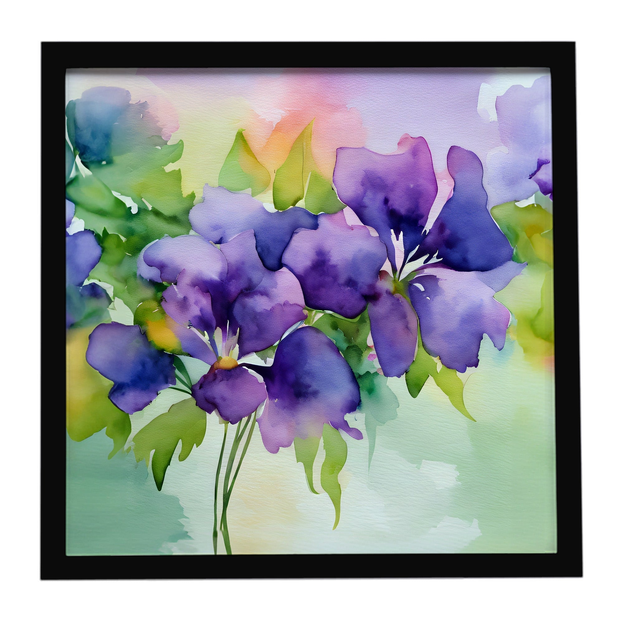 New Jersey Violet in Watercolor Framed Metal Print Bathroom, Kitchen, Office, Home Decor Wall Art Ready to Hang, Square, 8X8