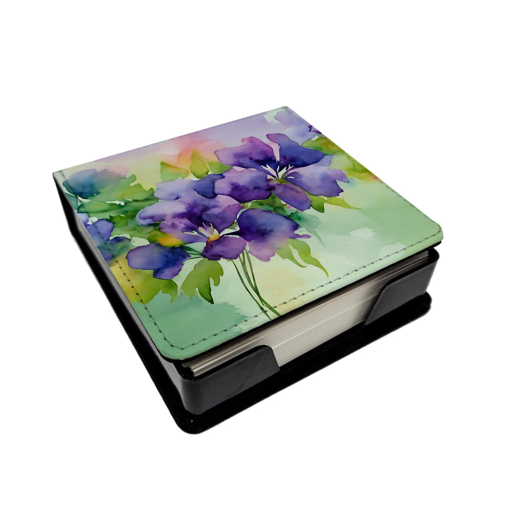 New Jersey Violet in Watercolor PU Leather Note Paper Holder with Artist-Designed Cover, Desk Accessory, Office Gift