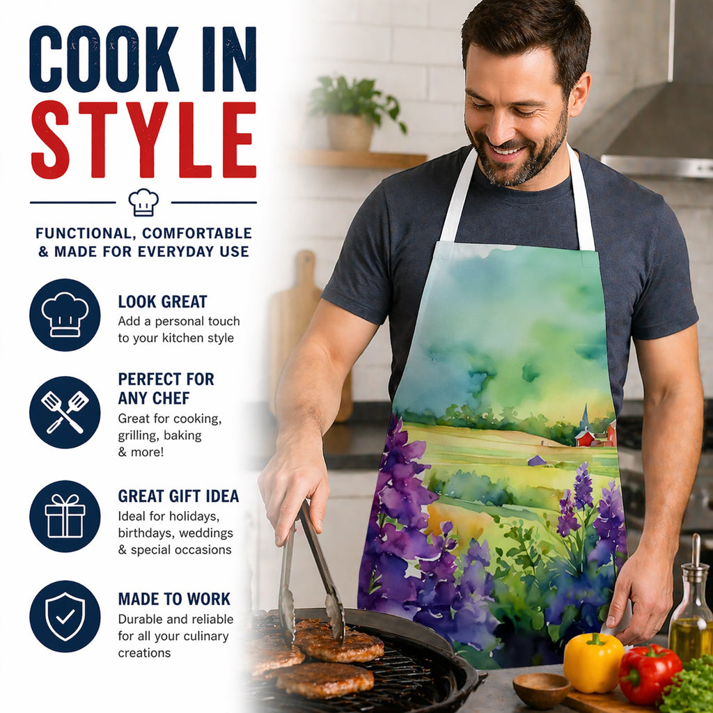 New Jersey Violet in Watercolor Apron Cooking Kitchen Server Baking Crafts Gardening for Adult Women Men, Unisex, Large, Multicolor