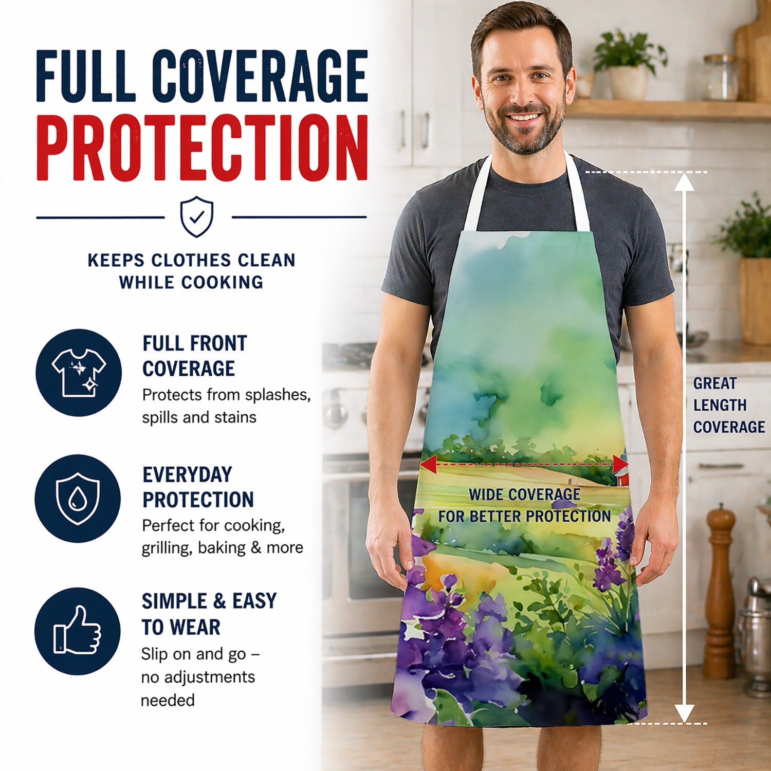 New Jersey Violet in Watercolor Apron Cooking Kitchen Server Baking Crafts Gardening for Adult Women Men, Unisex, Large, Multicolor