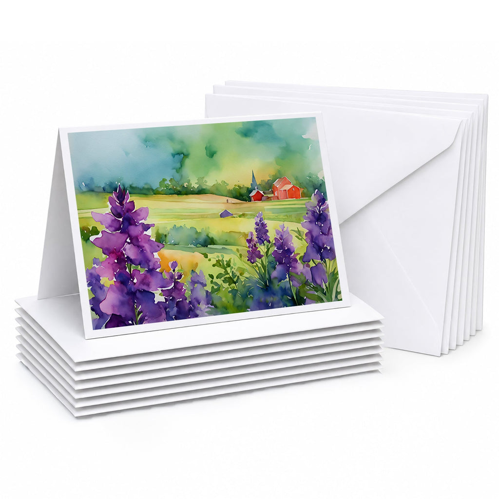 New Jersey Violet in Watercolor Greeting Cards Pack of 8 Blank Cards with Envelopes Whimsical A7 Size 5x7