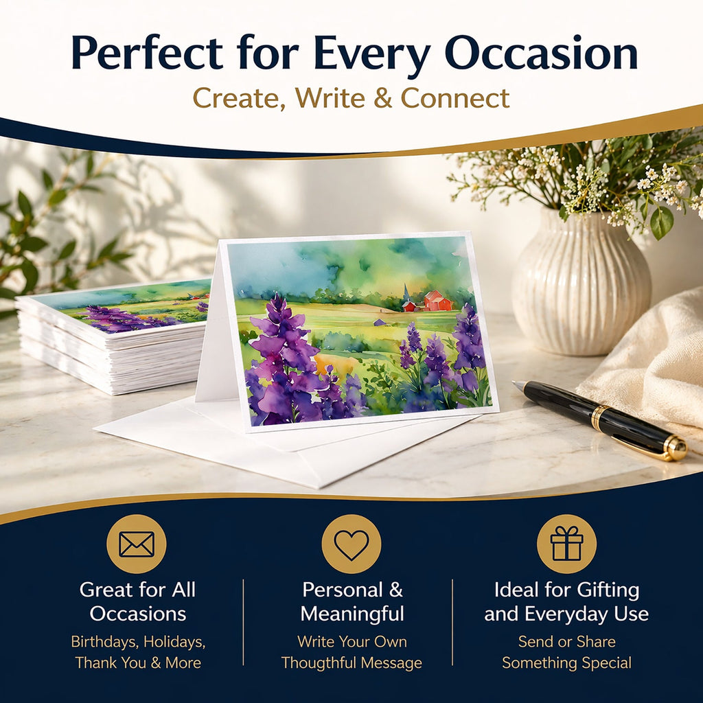 New Jersey Violet in Watercolor Greeting Cards Pack of 8 Blank Cards with Envelopes Whimsical A7 Size 5x7