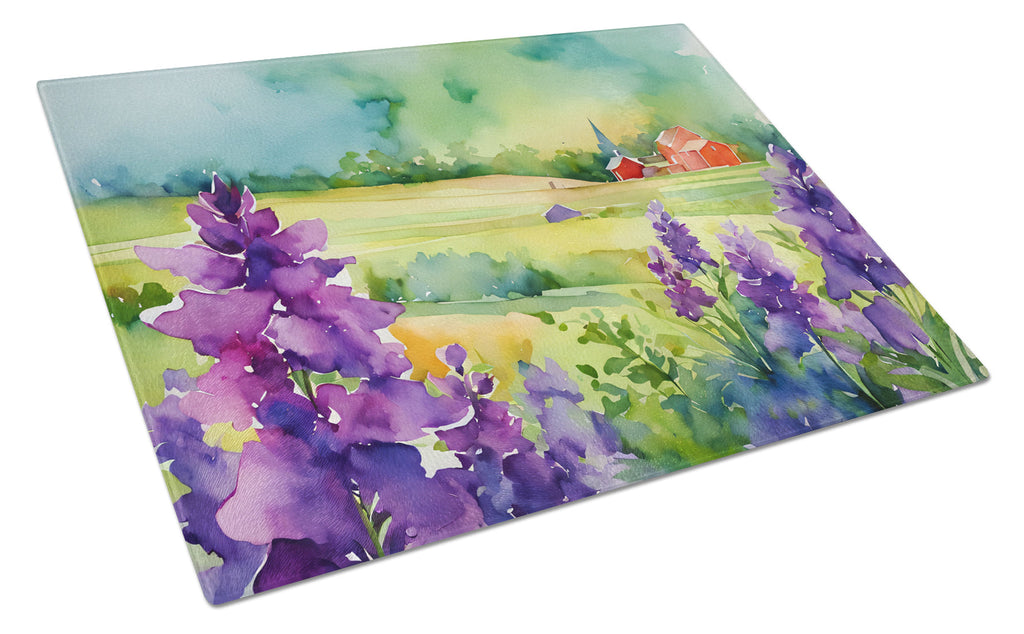 New Jersey Violet in Watercolor Cutting Board Tempered Glass Kitchen Cutting Surface, Heat Resistant Chopping, Non-Slip Feet, Food Prep & Serving