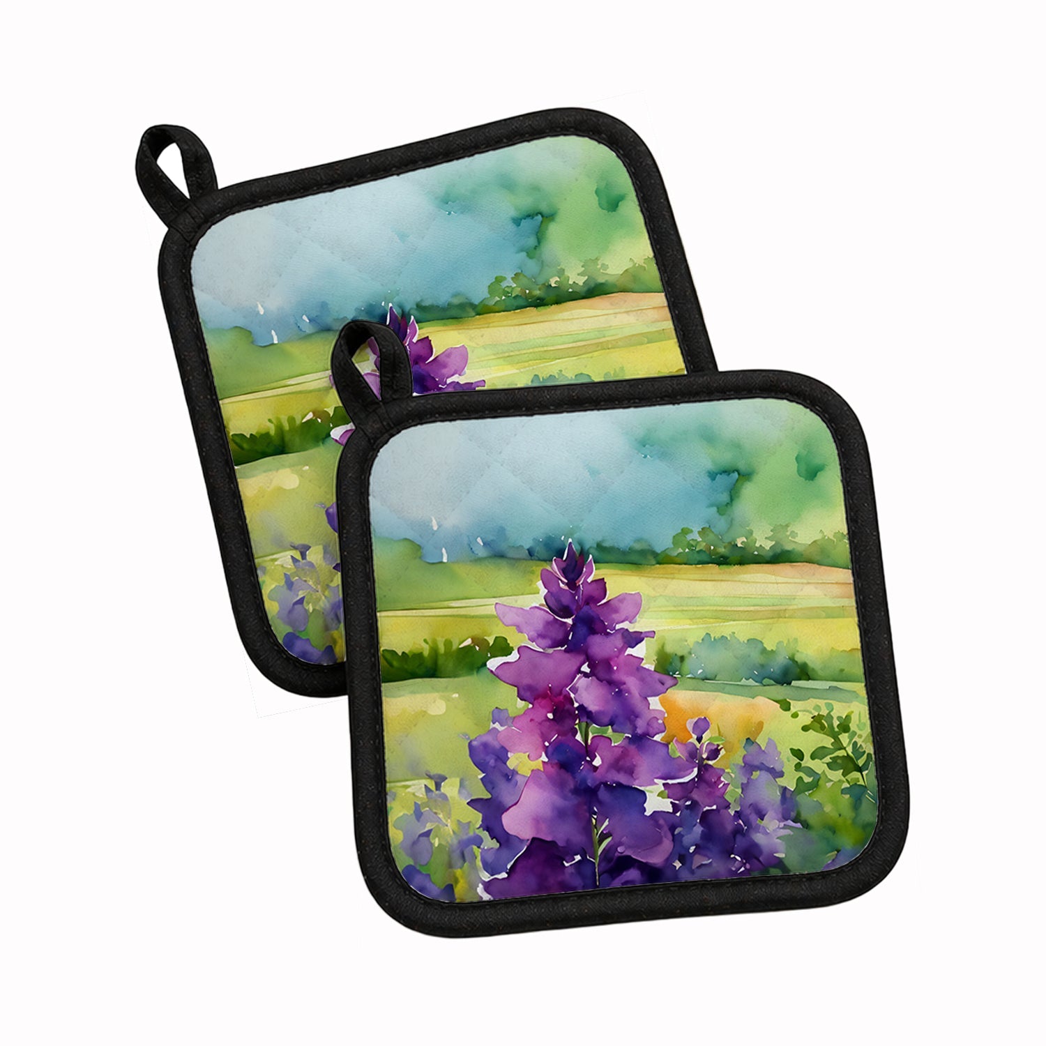 New Jersey Violet in Watercolor Pot Holder Set of 2 Heat Resistant Quilted Hot Pads 7.5 x 7.5 Inch, Insulated Kitchen Trivets for Cooking & Baking