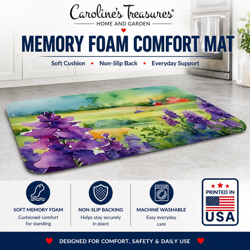 New Jersey Violet in Watercolor Memory Foam Kitchen Mat Machine Washable Anti-Fatigue Cushion Comfort Bath or Kitchen Rug