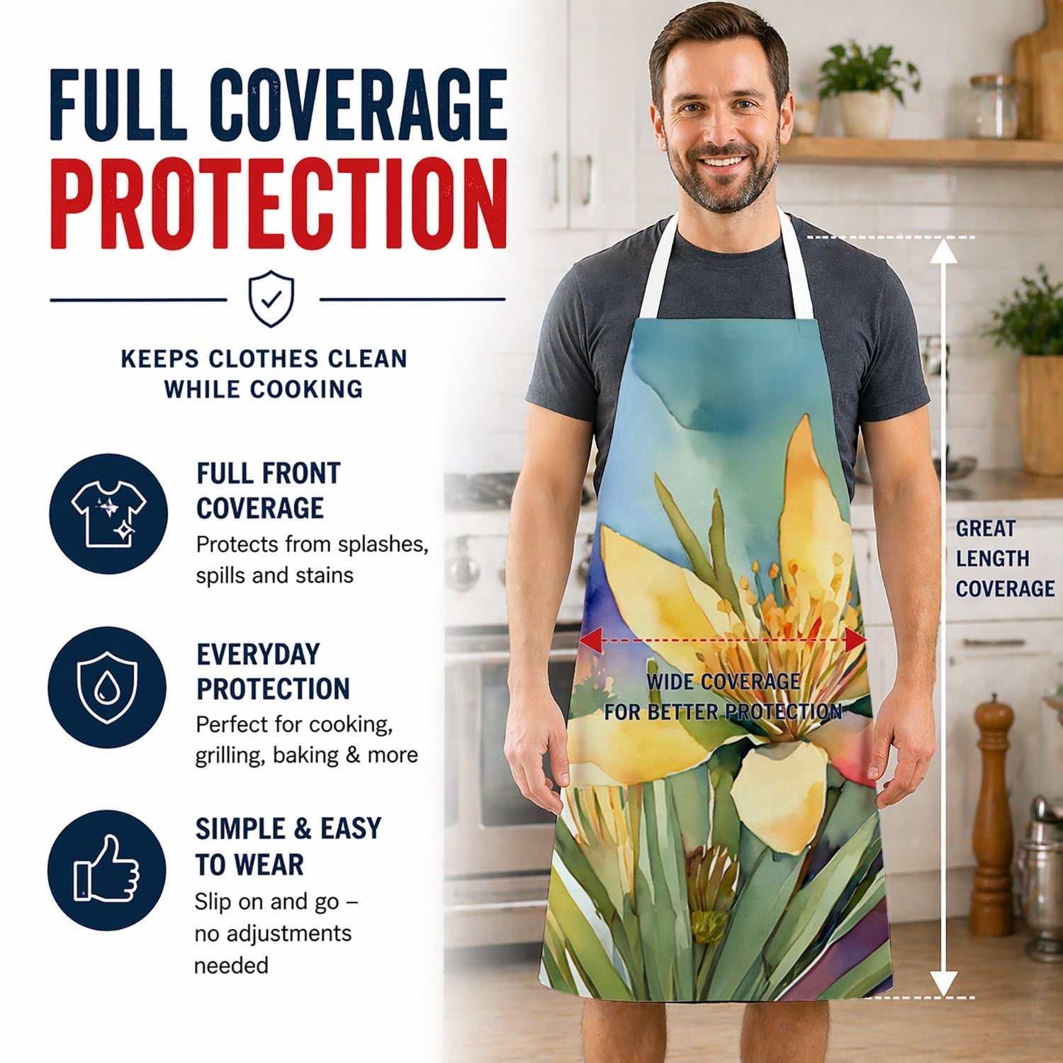 New Mexico Yucca Flower in Watercolor Apron Cooking Kitchen Server Baking Crafts Gardening for Adult Women Men, Unisex, Large, Multicolor