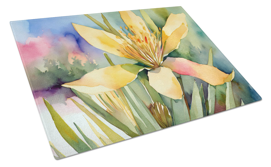 New Mexico Yucca Flower in Watercolor Cutting Board Tempered Glass Kitchen Cutting Surface, Heat Resistant Chopping, Non-Slip Feet, Food Prep & Serving