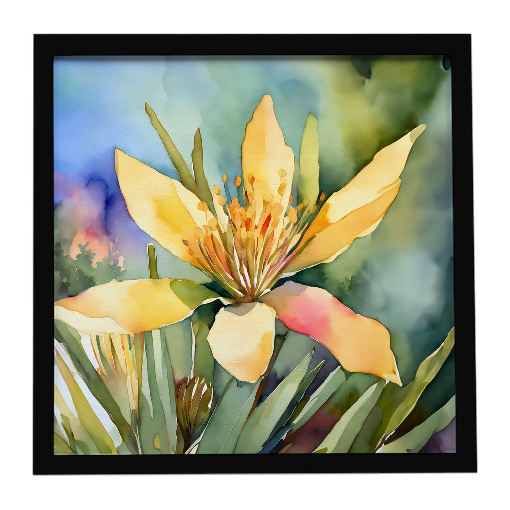New Mexico Yucca Flower in Watercolor Framed Metal Print Bathroom, Kitchen, Office, Home Decor Wall Art Ready to Hang, Square, 8X8
