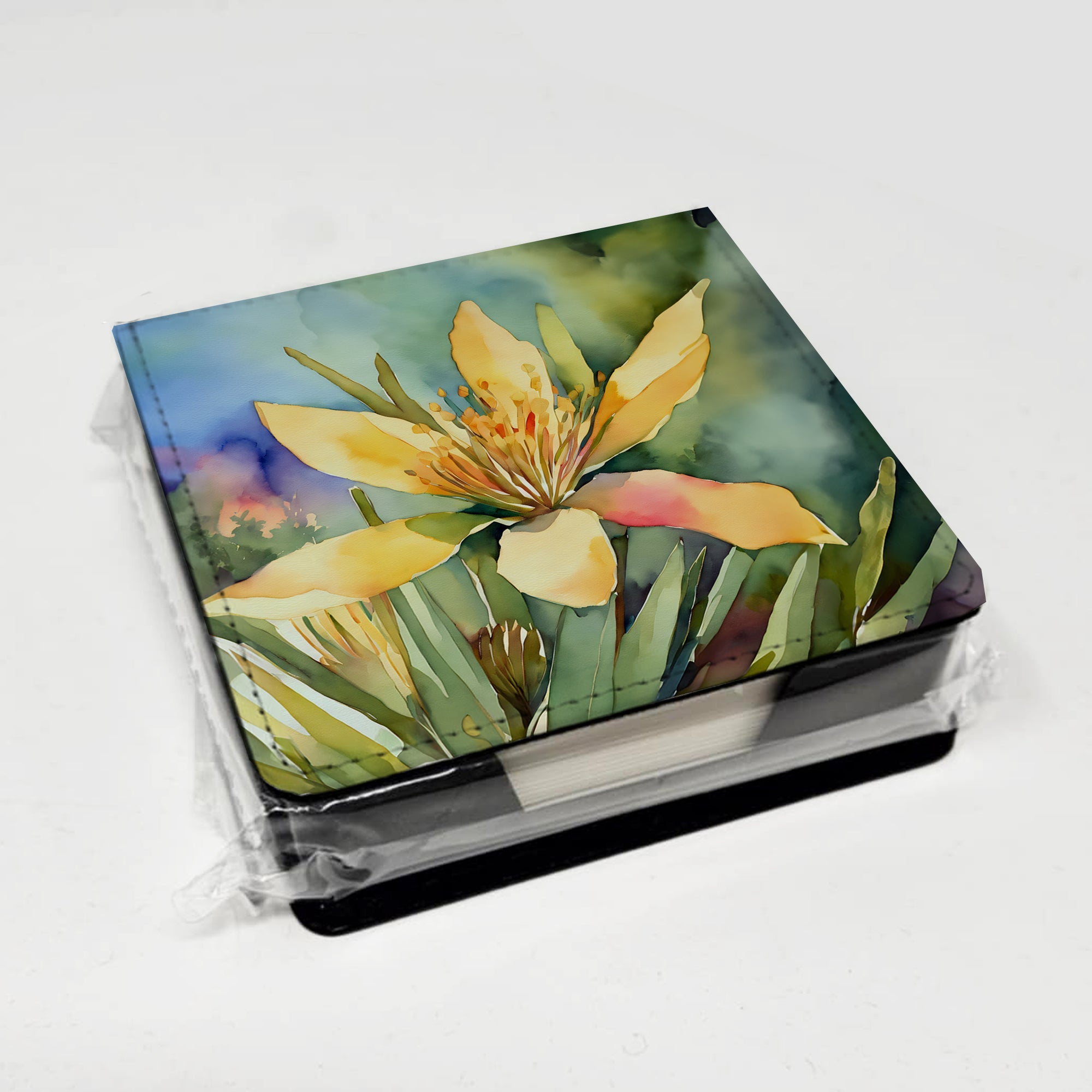 New Mexico Yucca Flower in Watercolor PU Leather Note Paper Holder with Artist-Designed Cover, Desk Accessory, Office Gift