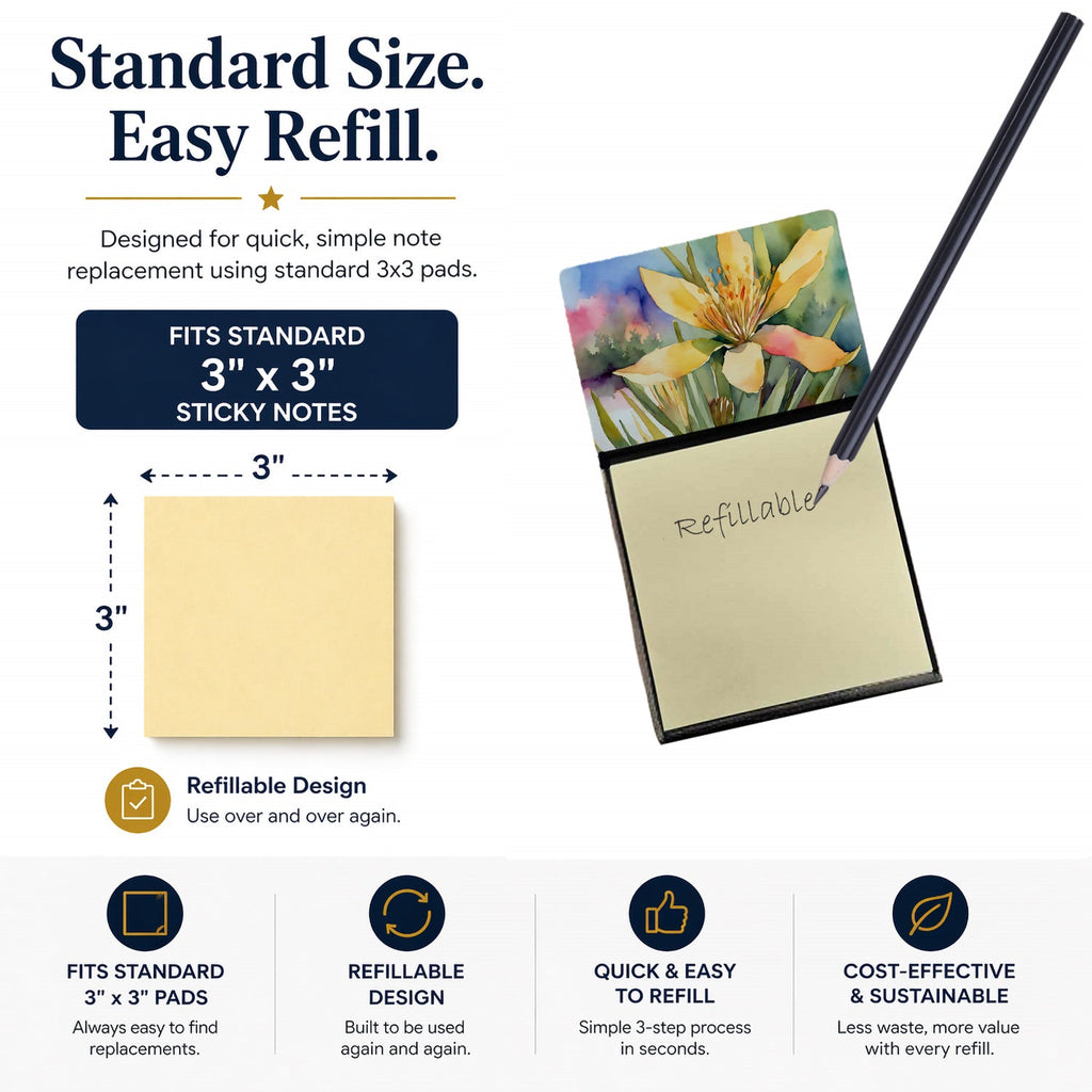 New Mexico Yucca Flower in Watercolor Watercolor Sticky Note Holder Refillable Dispenser Desk Accessory 3x3 Pad Gift