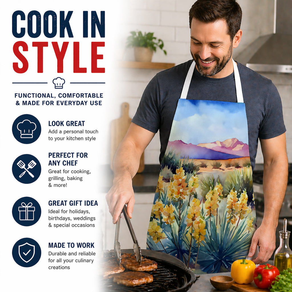 New Mexico Yucca Flower in Watercolor Apron Cooking Kitchen Server Baking Crafts Gardening for Adult Women Men, Unisex, Large, Multicolor