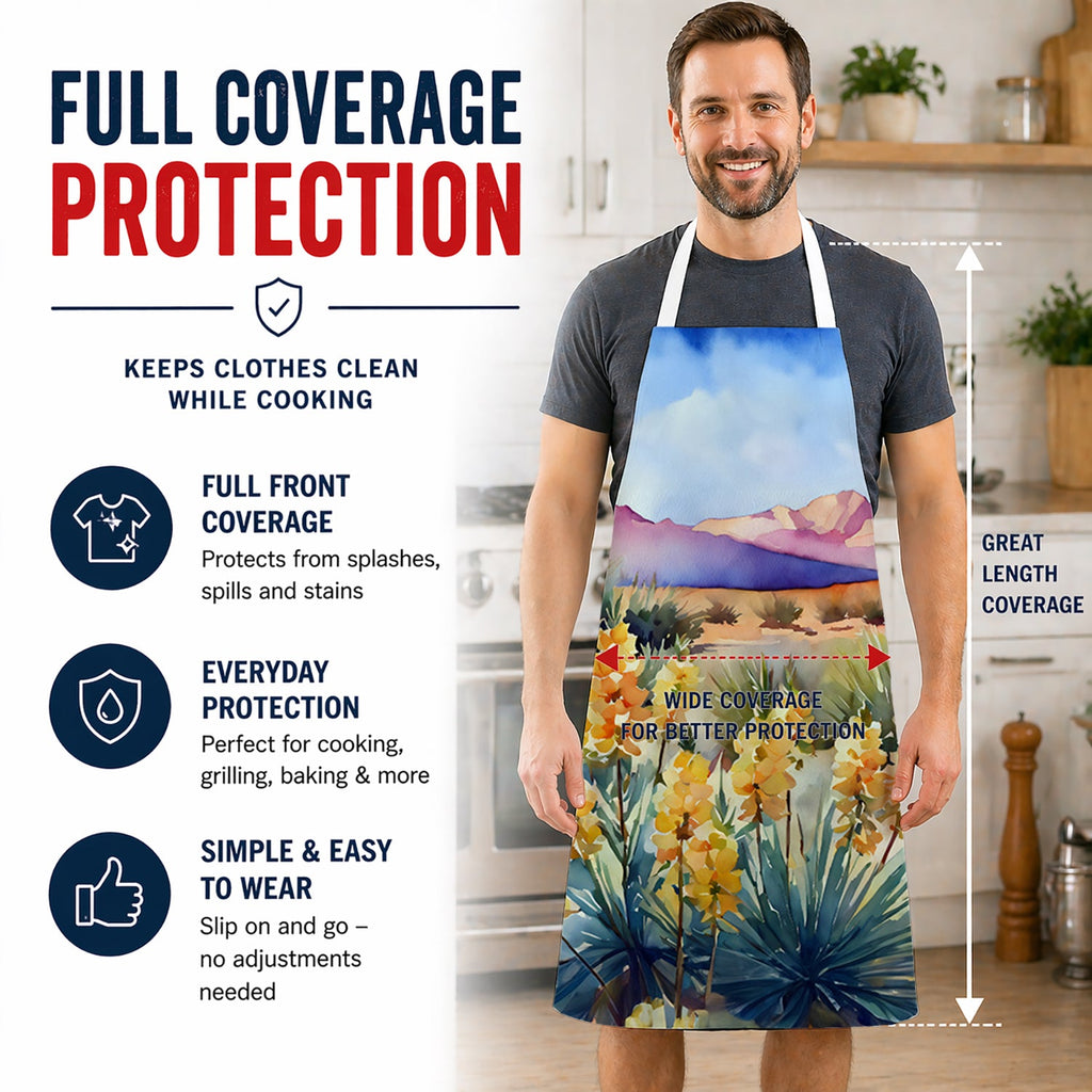 New Mexico Yucca Flower in Watercolor Apron Cooking Kitchen Server Baking Crafts Gardening for Adult Women Men, Unisex, Large, Multicolor