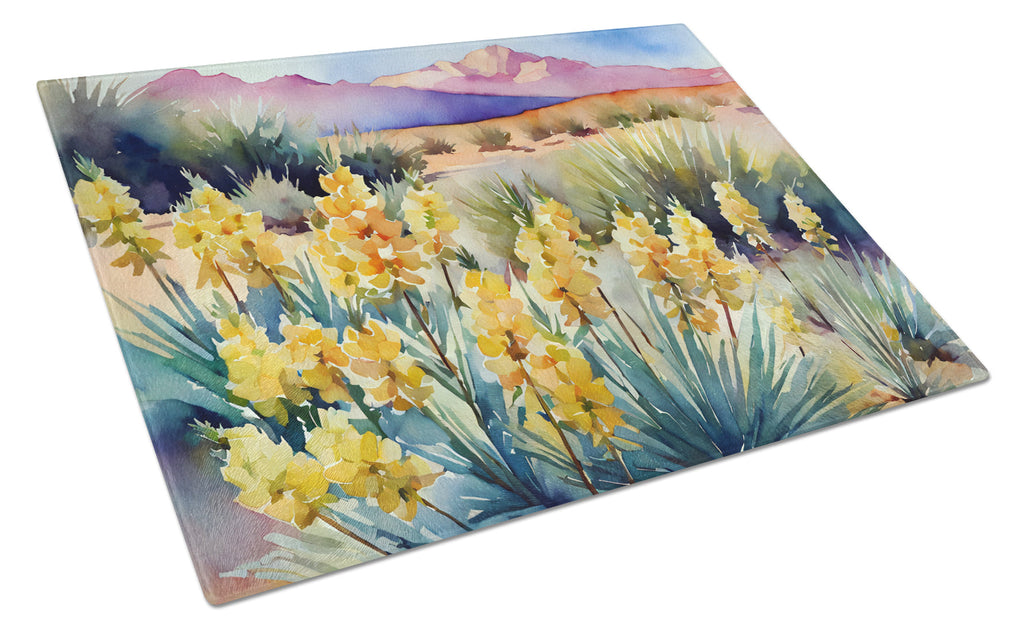 New Mexico Yucca Flower in Watercolor Cutting Board Tempered Glass Kitchen Cutting Surface, Heat Resistant Chopping, Non-Slip Feet, Food Prep & Serving