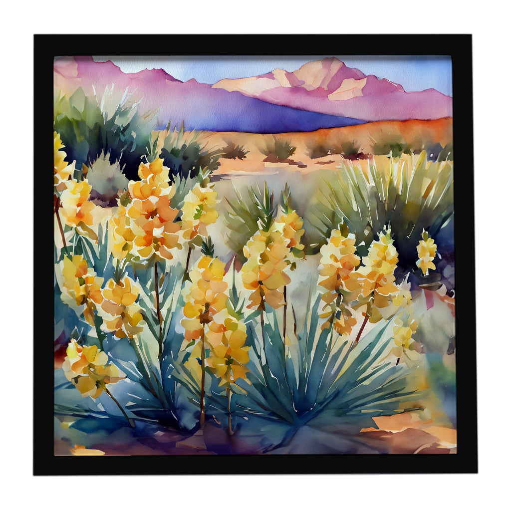 New Mexico Yucca Flower in Watercolor Framed Metal Print Bathroom, Kitchen, Office, Home Decor Wall Art Ready to Hang, Square, 8X8
