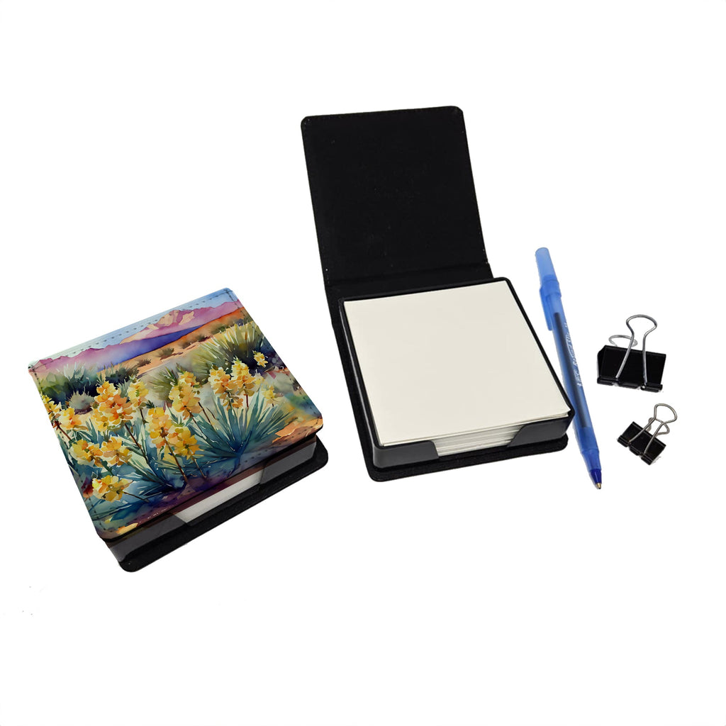 New Mexico Yucca Flower in Watercolor PU Leather Note Paper Holder with Artist-Designed Cover, Desk Accessory, Office Gift