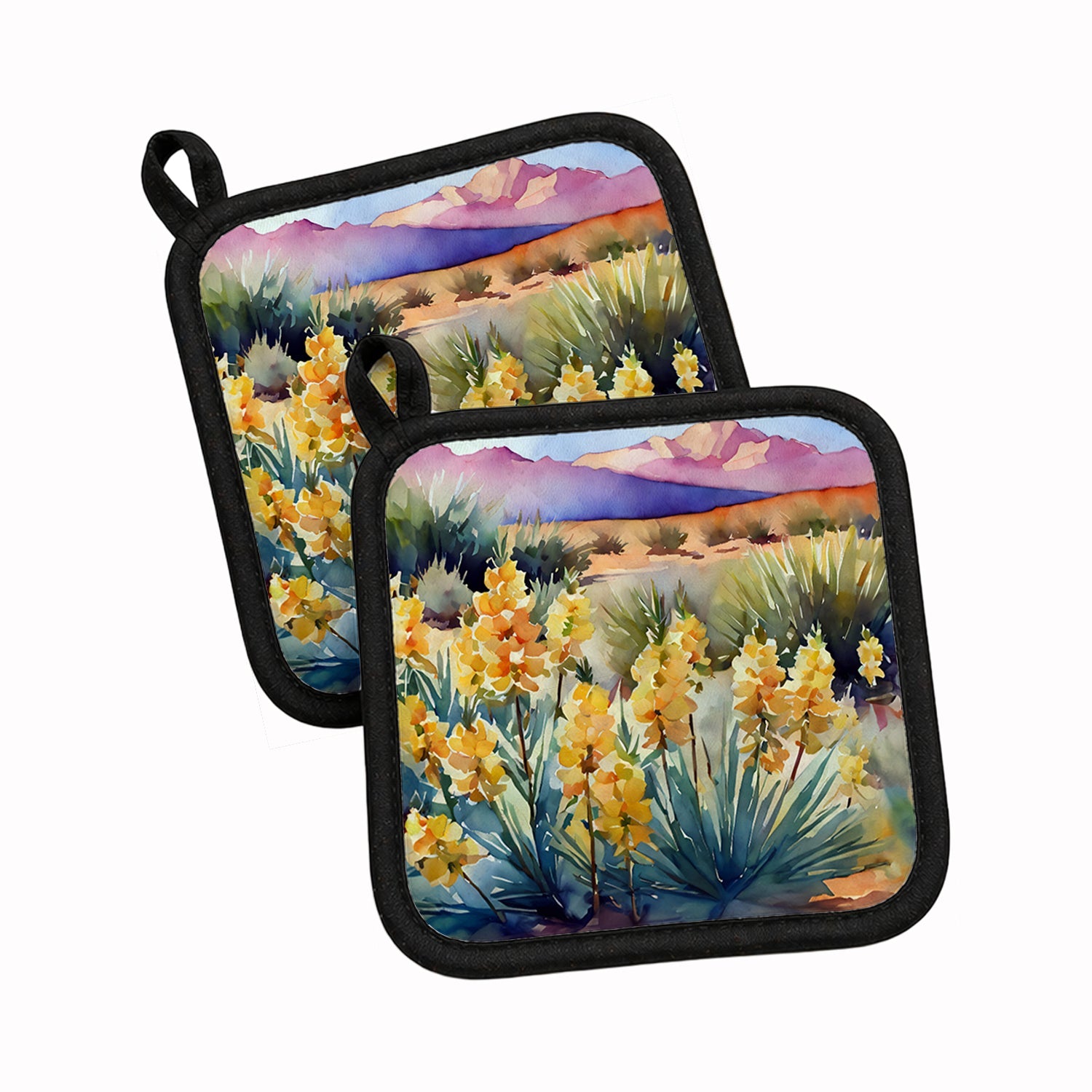 New Mexico Yucca Flower in Watercolor Pot Holder Set of 2 Heat Resistant Quilted Hot Pads 7.5 x 7.5 Inch, Insulated Kitchen Trivets for Cooking & Baking