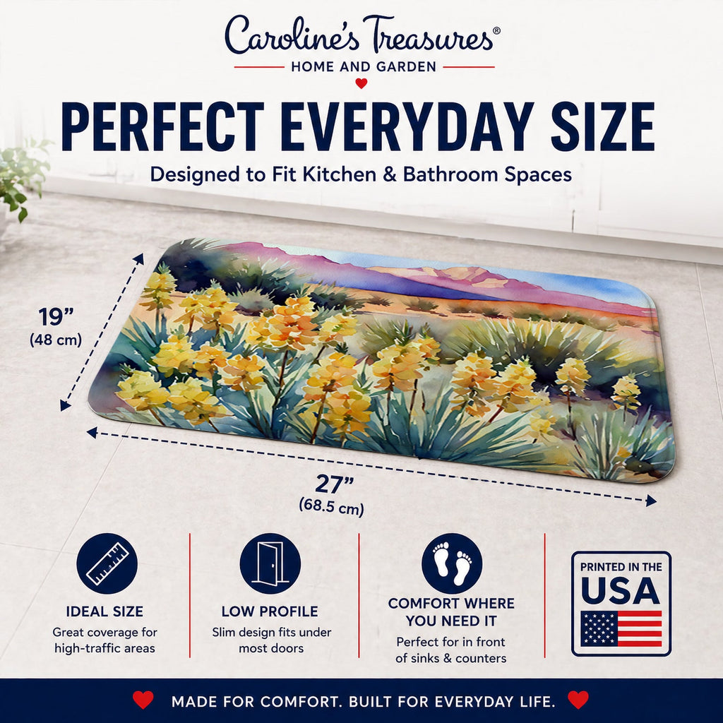 New Mexico Yucca Flower in Watercolor Memory Foam Kitchen Mat Machine Washable Anti-Fatigue Cushion Comfort Bath or Kitchen Rug