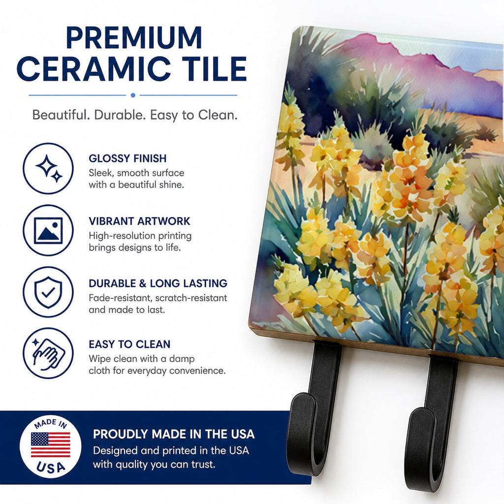 New Mexico Yucca Flower in Watercolor Leash or Key Holder Wall Hooks, Coat Rack Wall Mount, for Hanging Keys, Towels, Aprons, Leashes