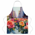 New York Roses in Watercolor Apron Cooking Kitchen Server Baking Crafts Gardening for Adult Women Men, Unisex, Large, Multicolor