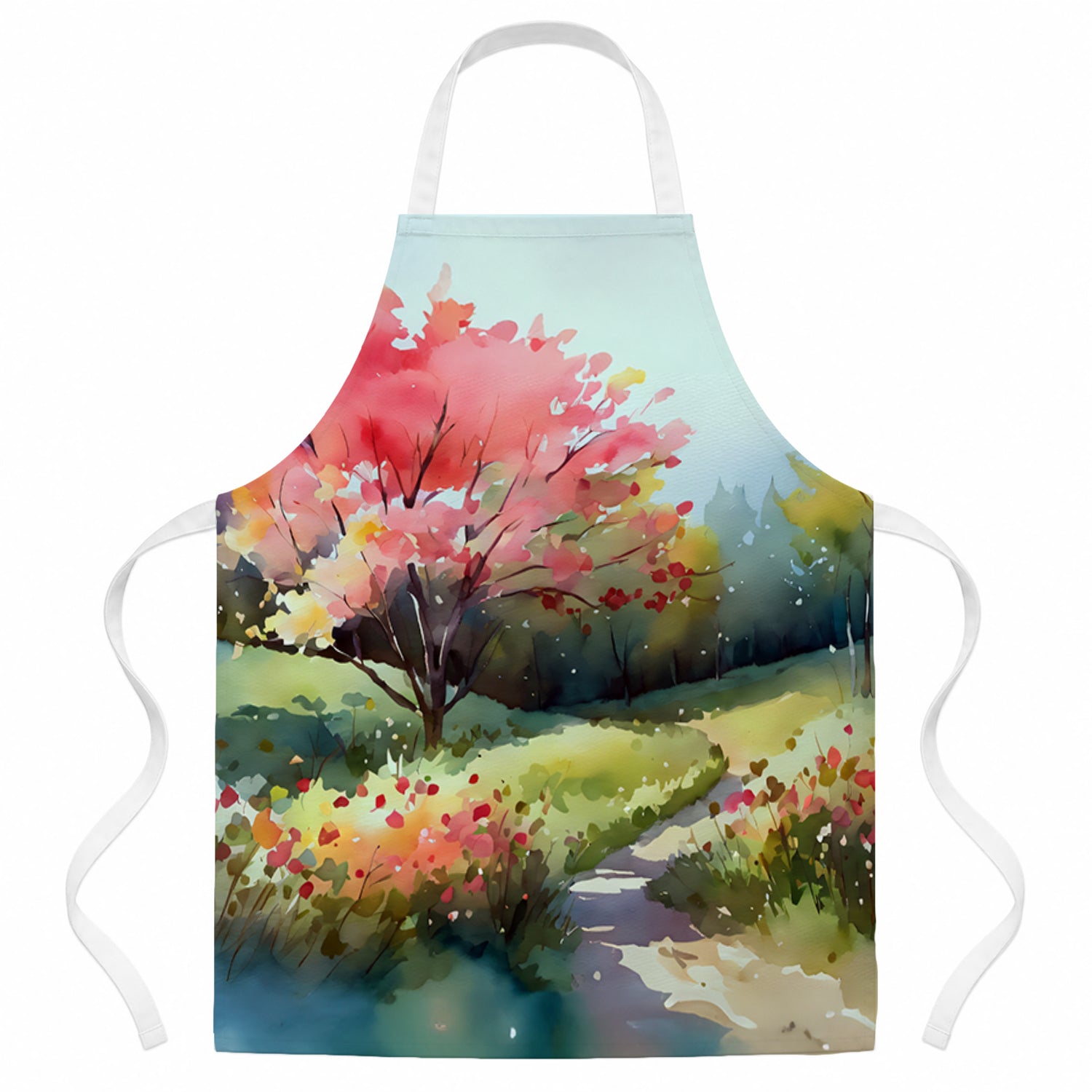 North Carolina Dogwoods in Watercolor Apron Cooking Kitchen Server Baking Crafts Gardening for Adult Women Men, Unisex, Large, Multicolor