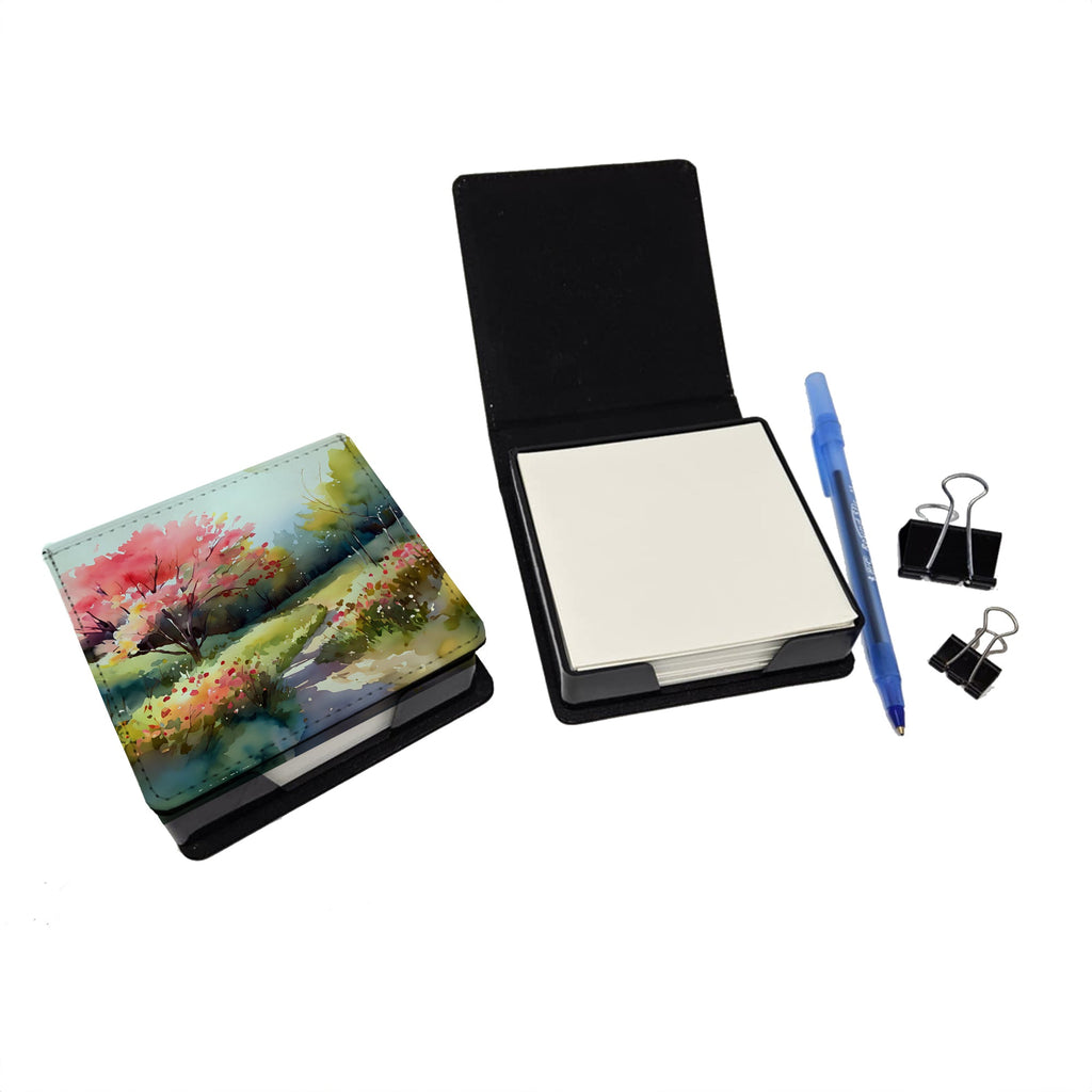North Carolina Dogwoods in Watercolor PU Leather Note Paper Holder with Artist-Designed Cover, Desk Accessory, Office Gift