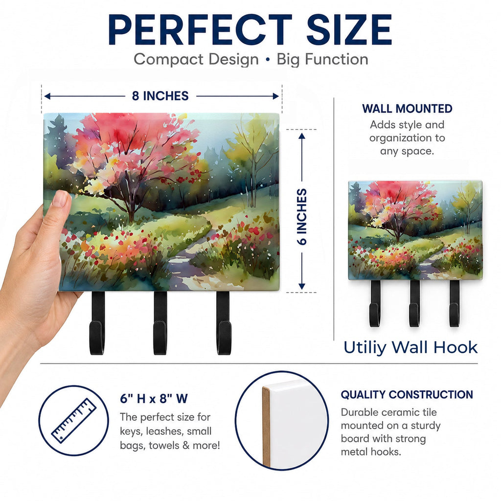 North Carolina Dogwoods in Watercolor Leash or Key Holder Wall Hooks, Coat Rack Wall Mount, for Hanging Keys, Towels, Aprons, Leashes