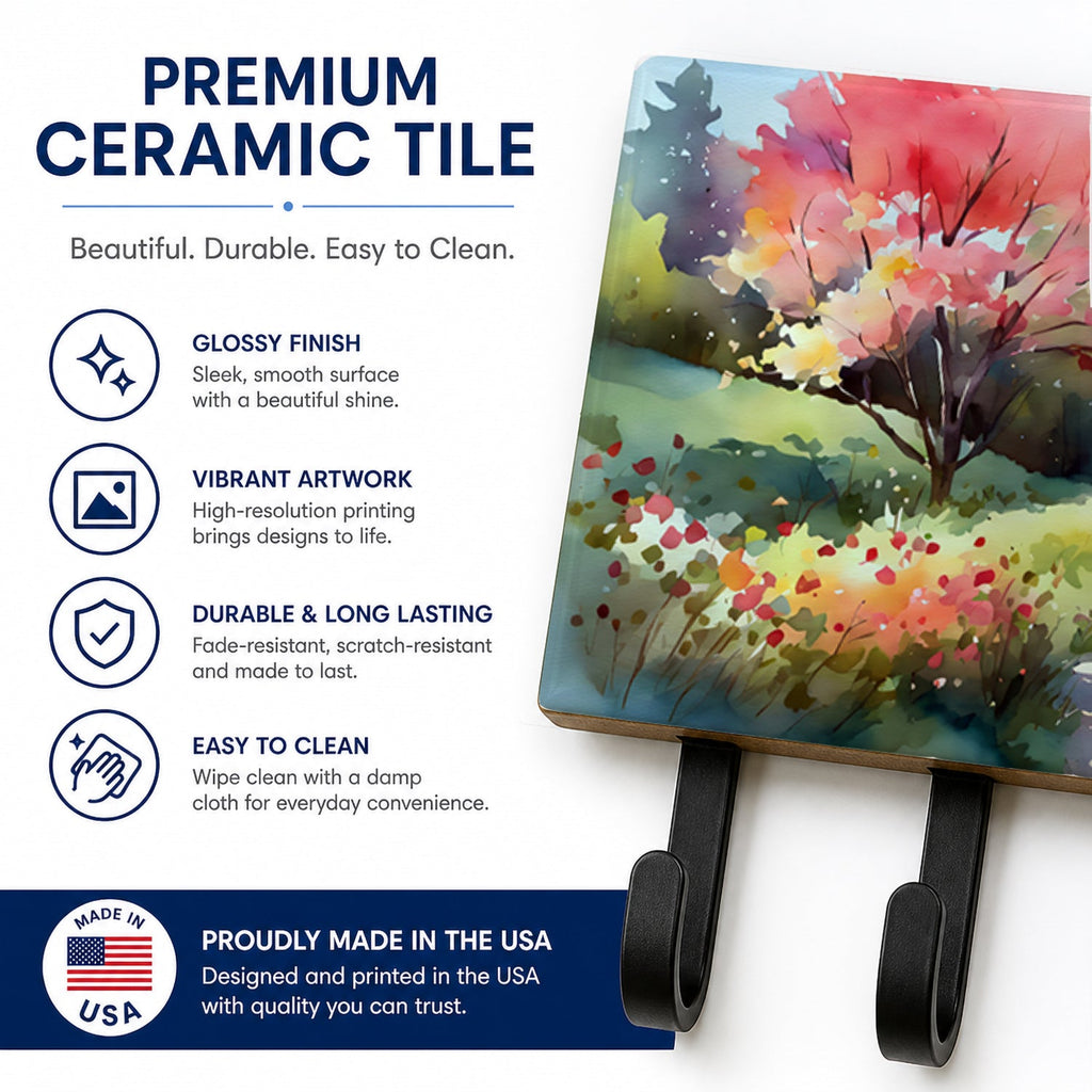 North Carolina Dogwoods in Watercolor Leash or Key Holder Wall Hooks, Coat Rack Wall Mount, for Hanging Keys, Towels, Aprons, Leashes