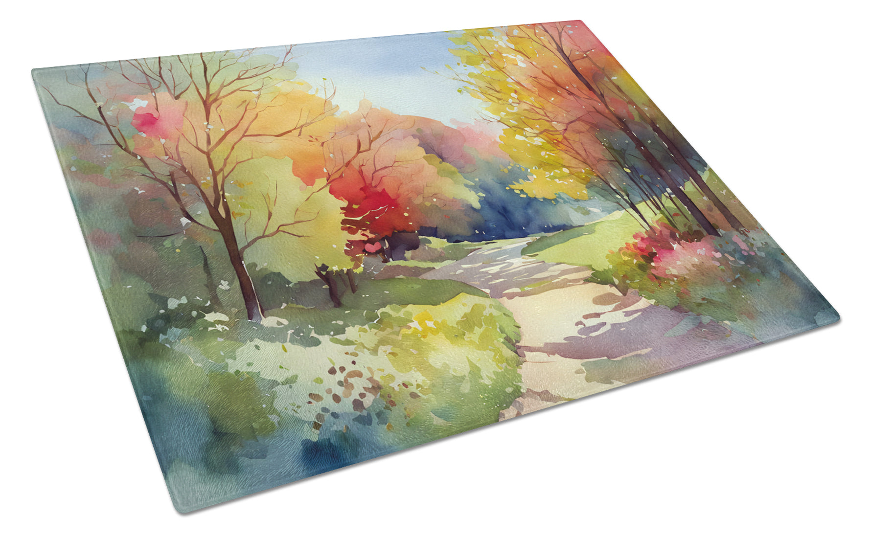 North Carolina Dogwoods in Watercolor Cutting Board Tempered Glass Kitchen Cutting Surface, Heat Resistant Chopping, Non-Slip Feet, Food Prep & Serving