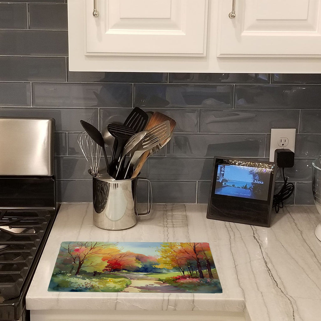 North Carolina Dogwoods in Watercolor Cutting Board Tempered Glass Kitchen Cutting Surface, Heat Resistant Chopping, Non-Slip Feet, Food Prep & Serving