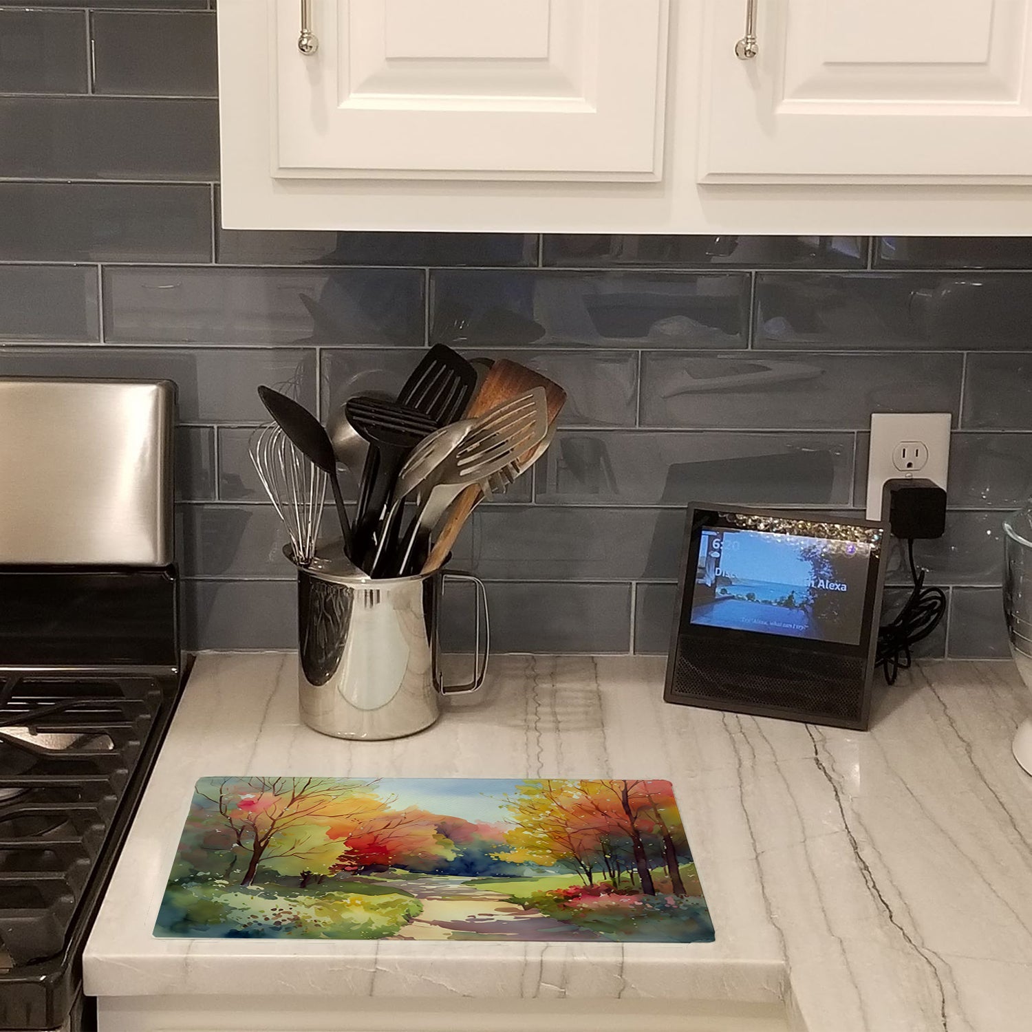 North Carolina Dogwoods in Watercolor Cutting Board Tempered Glass Kitchen Cutting Surface, Heat Resistant Chopping, Non-Slip Feet, Food Prep & Serving