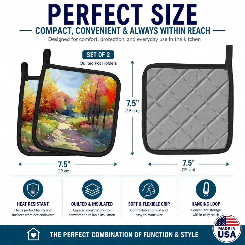 North Carolina Dogwoods in Watercolor Pot Holder Set of 2 Heat Resistant Quilted Hot Pads 7.5 x 7.5 Inch, Insulated Kitchen Trivets for Cooking & Baking