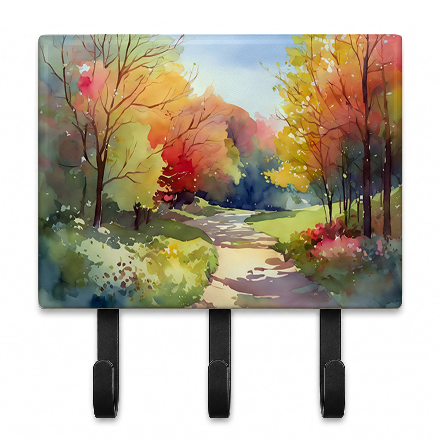 North Carolina Dogwoods in Watercolor Leash or Key Holder Wall Hooks, Coat Rack Wall Mount, for Hanging Keys, Towels, Aprons, Leashes