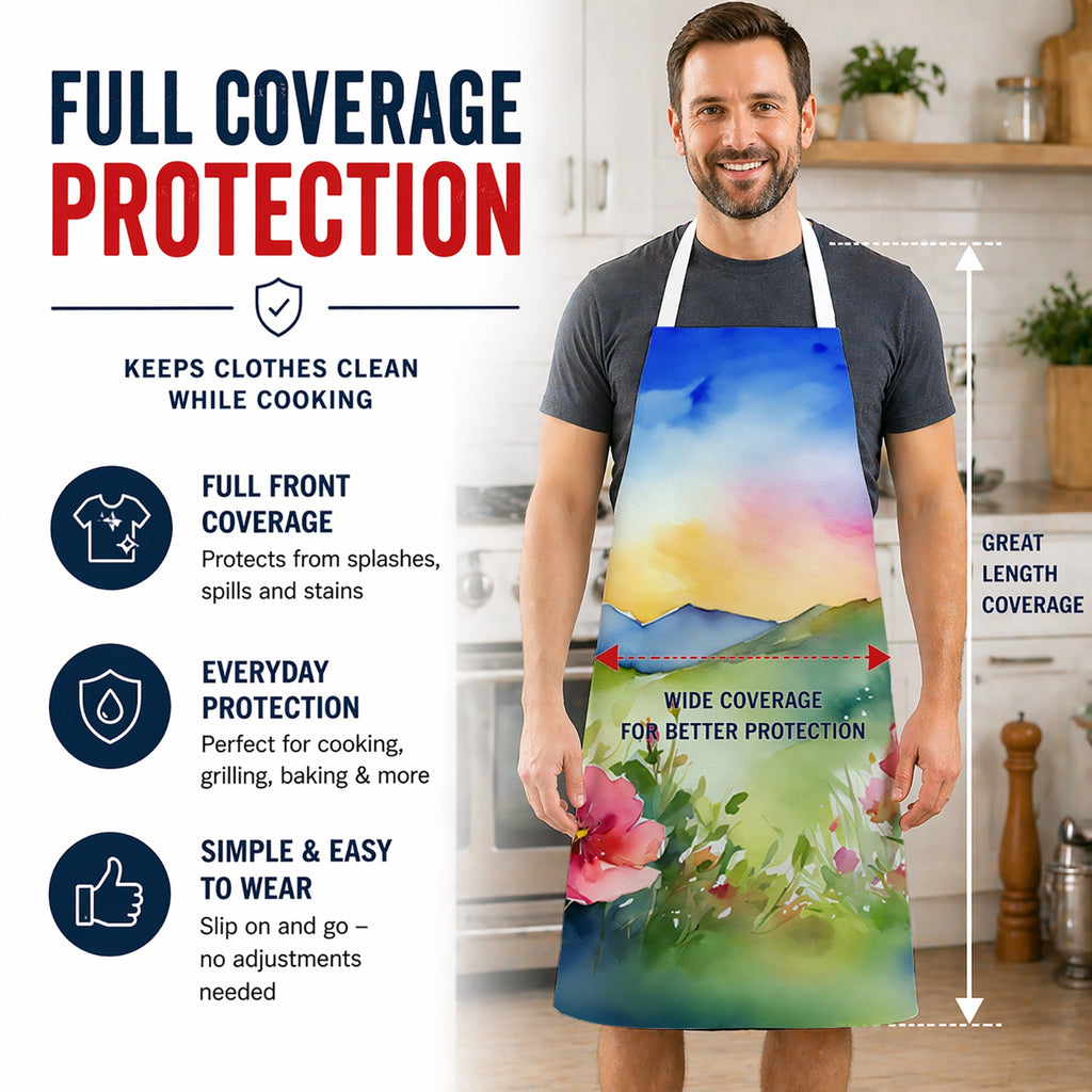 North Dakota Wild Prairie Roses in Watercolor Apron Cooking Kitchen Server Baking Crafts Gardening for Adult Women Men, Unisex, Large, Multicolor