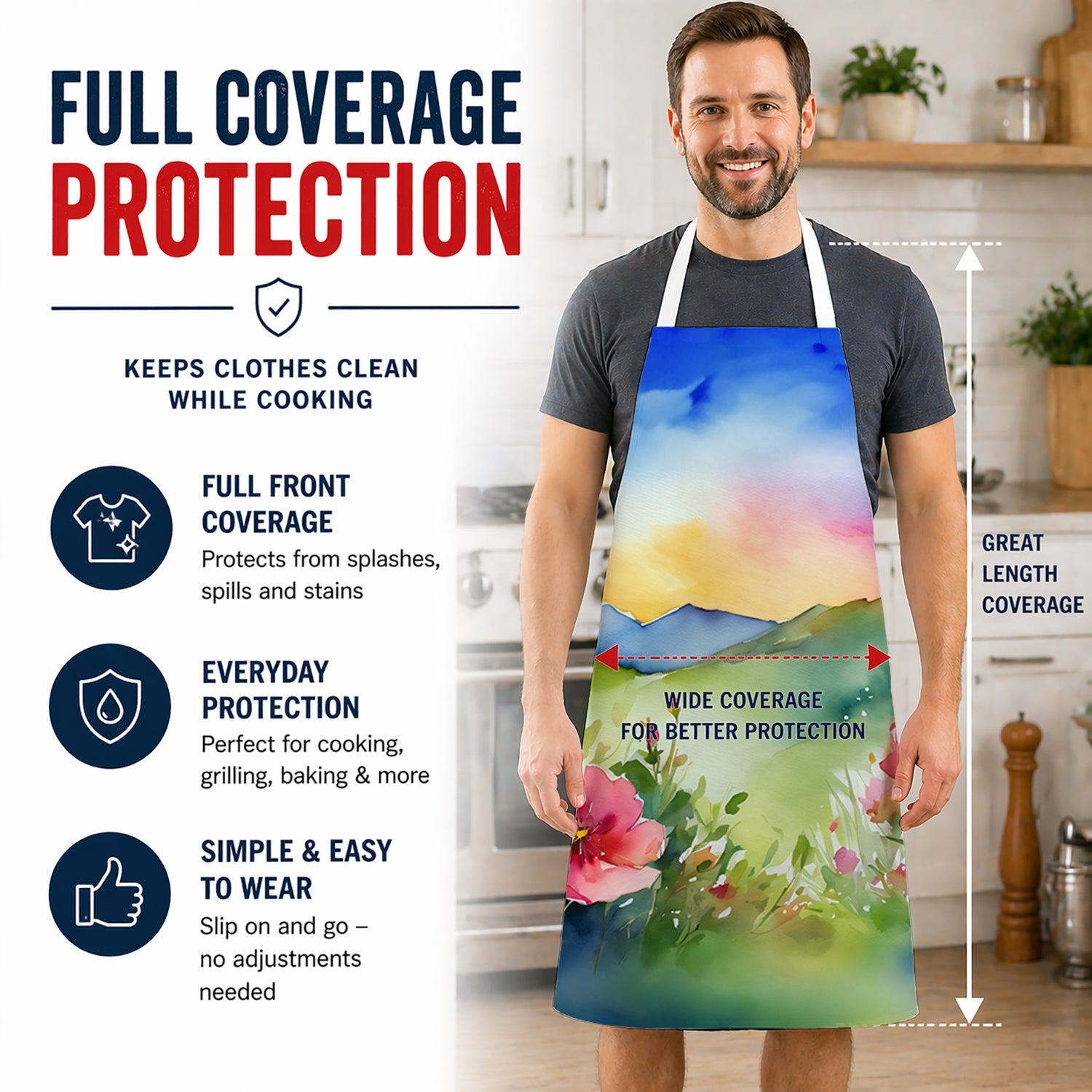 North Dakota Wild Prairie Roses in Watercolor Apron Cooking Kitchen Server Baking Crafts Gardening for Adult Women Men, Unisex, Large, Multicolor