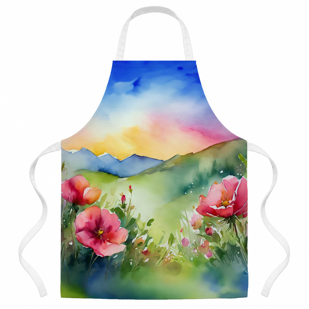 North Dakota Wild Prairie Roses in Watercolor Apron Cooking Kitchen Server Baking Crafts Gardening for Adult Women Men, Unisex, Large, Multicolor