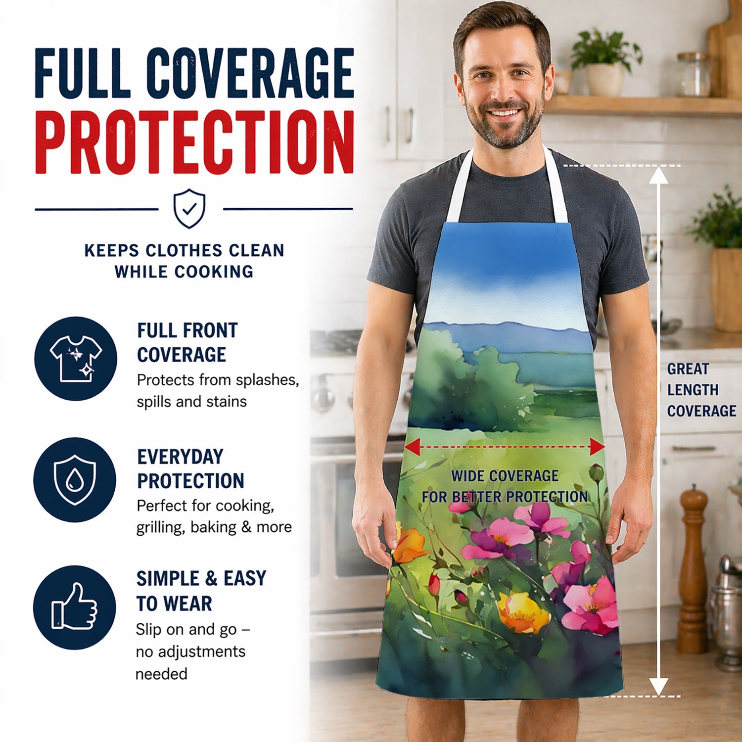 North Dakota Wild Prairie Roses in Watercolor Apron Cooking Kitchen Server Baking Crafts Gardening for Adult Women Men, Unisex, Large, Multicolor