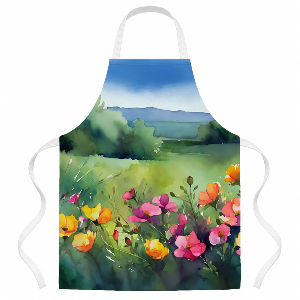 North Dakota Wild Prairie Roses in Watercolor Apron Cooking Kitchen Server Baking Crafts Gardening for Adult Women Men, Unisex, Large, Multicolor