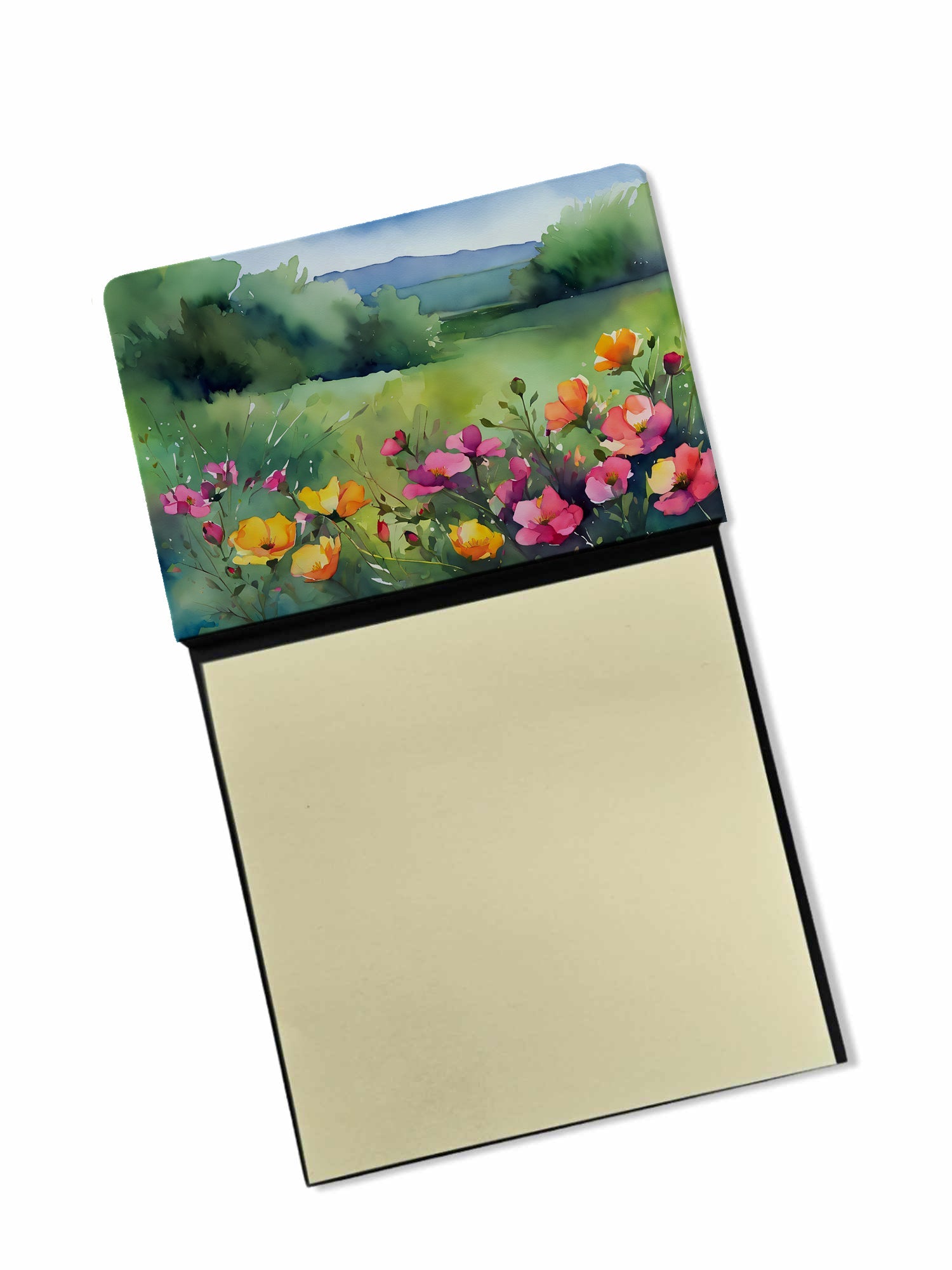 North Dakota Wild Prairie Roses in Watercolor Watercolor Sticky Note Holder Refillable Dispenser Desk Accessory 3x3 Pad Gift