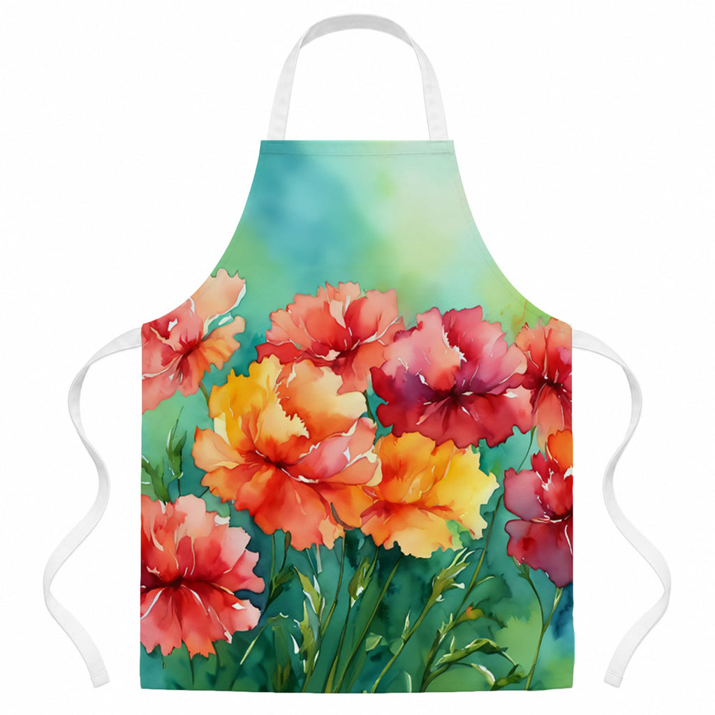 Ohio Scarlet Carnations in Watercolor Apron Cooking Kitchen Server Baking Crafts Gardening for Adult Women Men, Unisex, Large, Multicolor