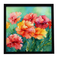 Ohio Scarlet Carnations in Watercolor Framed Metal Print Bathroom, Kitchen, Office, Home Decor Wall Art Ready to Hang, Square, 8X8