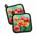 Ohio Scarlet Carnations in Watercolor Pot Holder Set of 2 Heat Resistant Quilted Hot Pads 7.5 x 7.5 Inch, Insulated Kitchen Trivets for Cooking & Baking