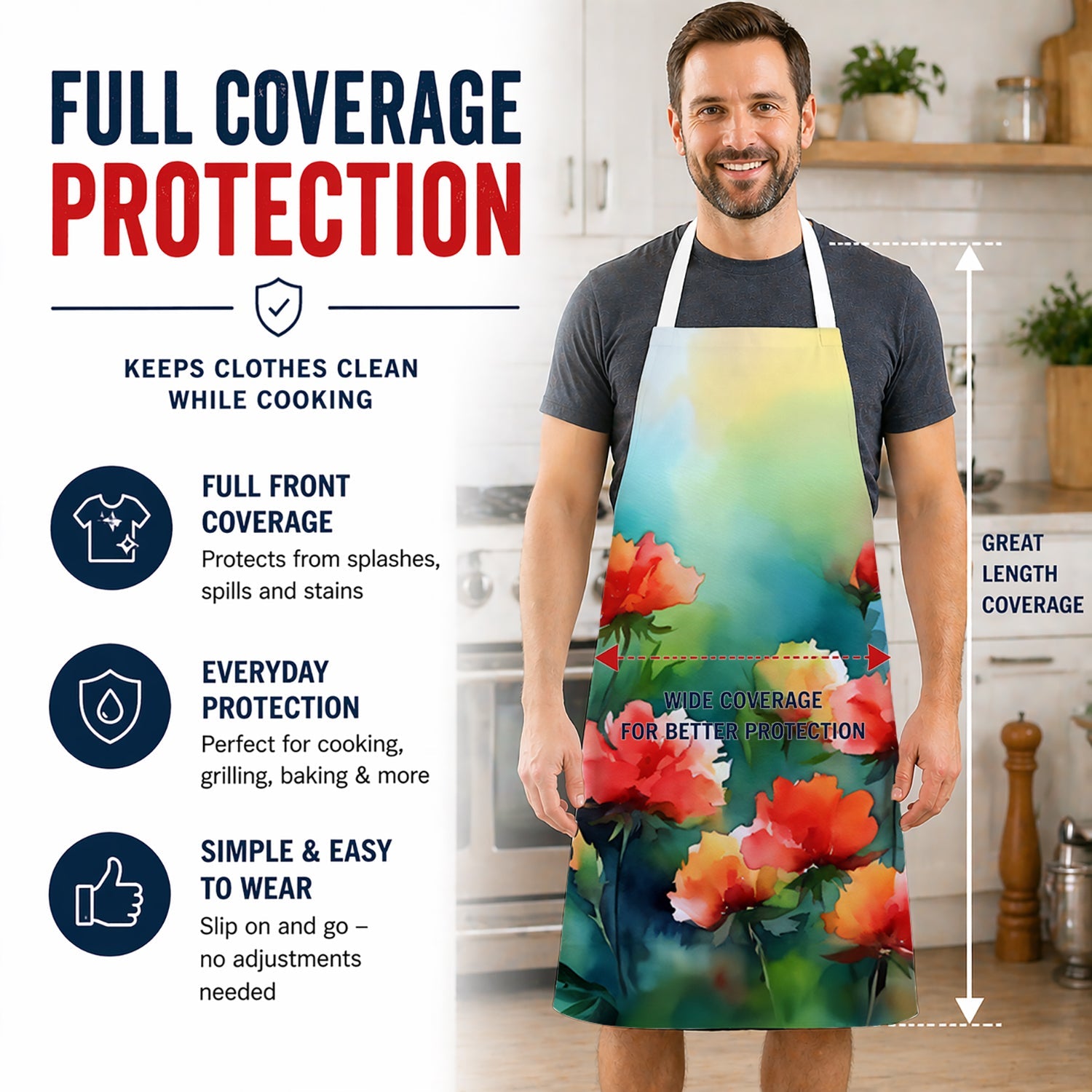 Ohio Scarlet Carnations in Watercolor Apron Cooking Kitchen Server Baking Crafts Gardening for Adult Women Men, Unisex, Large, Multicolor