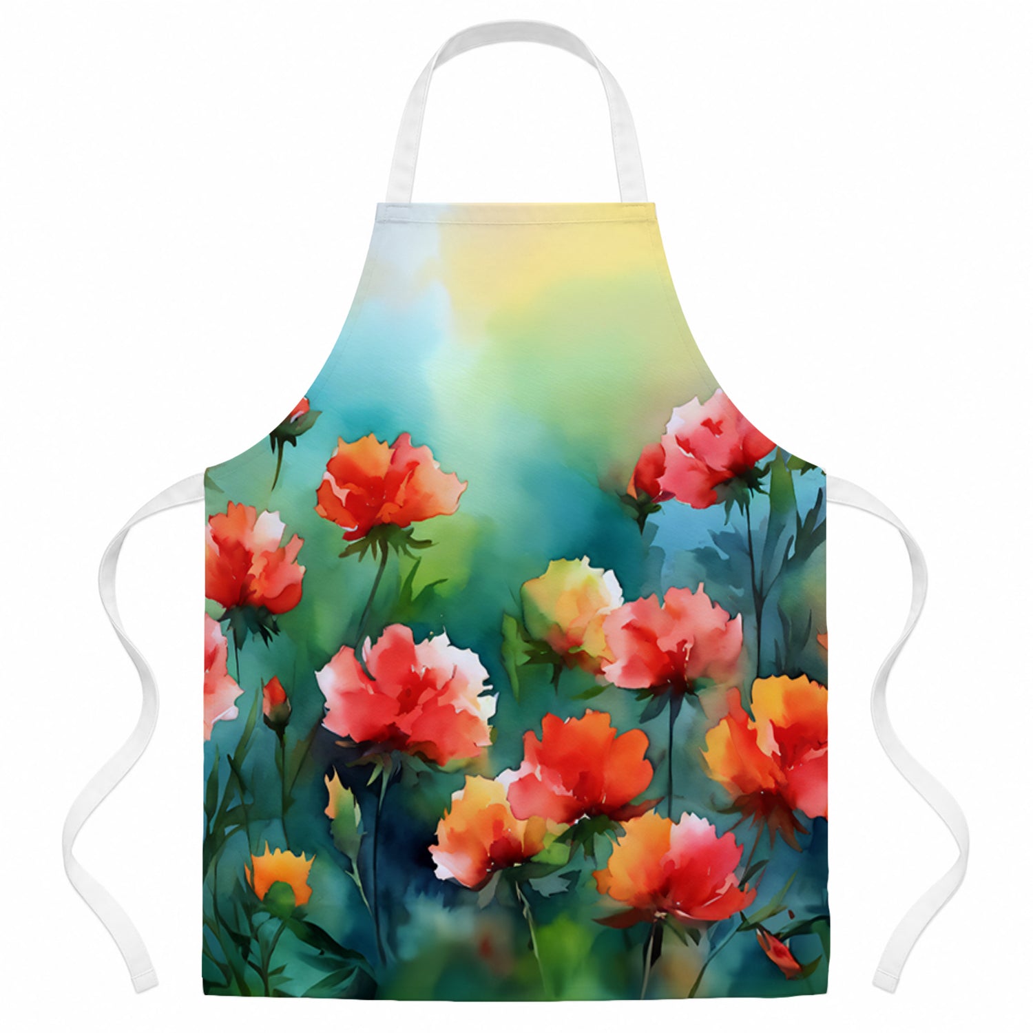 Ohio Scarlet Carnations in Watercolor Apron Cooking Kitchen Server Baking Crafts Gardening for Adult Women Men, Unisex, Large, Multicolor