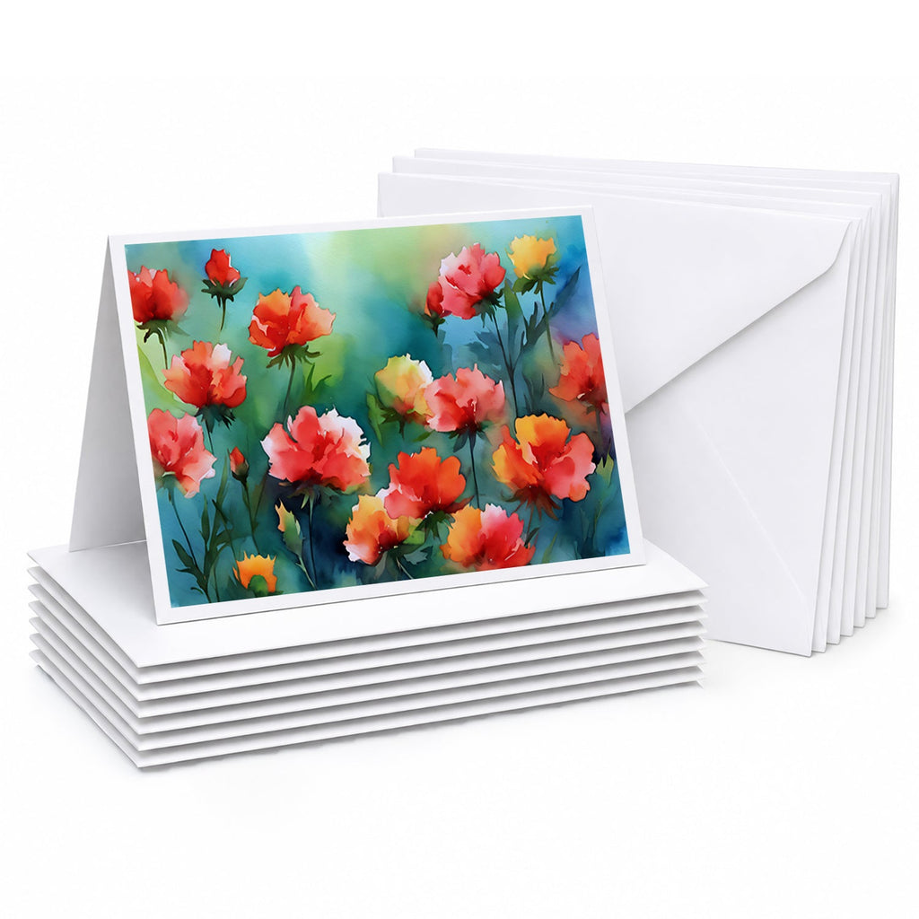Ohio Scarlet Carnations in Watercolor Greeting Cards Pack of 8 Blank Cards with Envelopes Whimsical A7 Size 5x7