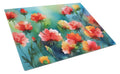 Ohio Scarlet Carnations in Watercolor Cutting Board Tempered Glass Kitchen Cutting Surface, Heat Resistant Chopping, Non-Slip Feet, Food Prep & Serving
