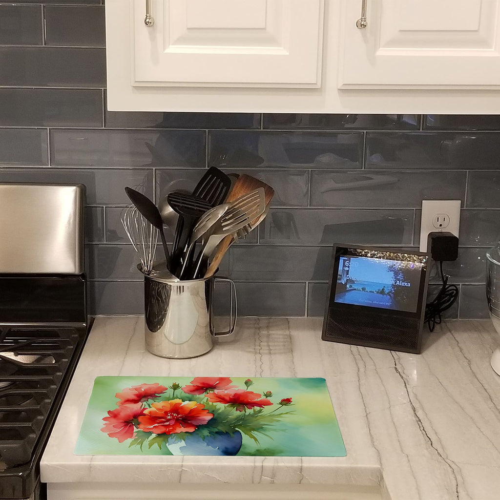 Ohio Scarlet Carnations in Watercolor Cutting Board Tempered Glass Kitchen Cutting Surface, Heat Resistant Chopping, Non-Slip Feet, Food Prep & Serving
