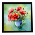 Ohio Scarlet Carnations in Watercolor Framed Metal Print Bathroom, Kitchen, Office, Home Decor Wall Art Ready to Hang, Square, 8X8