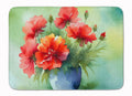 Ohio Scarlet Carnations in Watercolor Memory Foam Kitchen Mat Machine Washable Anti-Fatigue Cushion Comfort Bath or Kitchen Rug